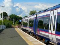 A First ScotRail 170 restarts a local for the north from Kirkcaldy. Sunshine makes quite a difference to the colours.<br><br>[Brian Forbes 17/07/2007]