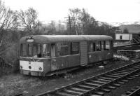 Grounded body of AC Railcar SC 79979 on the Strathspey Railway at Aviemore Speyside in April 1979. It had been used as a bothy at Craigentinny before removal to Aviemore via a Coatbridge scapyard. [See image 31201].  <br><br>[John McIntyre /04/1979]