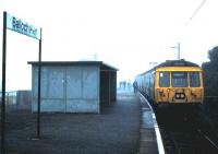 Misty morning scene at Balloch Pier in October 1984 as an Airdrie service prepares to depart.<br><br>[David Panton /10/1984]