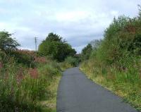 Looking towards Port Glasgow just West of Kilmacolm showing an overbridge and abandoned semaphore telegraph pole.<br><br>[Graham Morgan 30/08/2007]