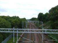 Looking east to Bogston station. The Inchgreen branch crossed the line here from the right, and to the left is the James Watt Dock mainline connection. <br><br>[Graham Morgan 31/08/2007]
