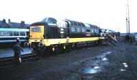Deltic D9000 <I>Royal Scots Grey</I> on display at Bathgate on 23 March 1986 as part of the open day held to celebrate the reintroduction of a rail service from Edinburgh.<br><br>[David Panton 23/03/1986]