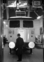 Life-size wooden mock-up of a class 87 at the Rail exhibition to publicise the introduction of electric services in the Spring of 1974.  <br><br>[John McIntyre //1974]