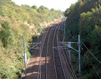 You want to put a third track where? View looks east to Glasgow from Arkleston Junction. Once a tunnel, then opened out for four tracks, now two.<br><br>[Ewan Crawford 10/09/2007]