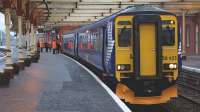 First Scotrail unit 156431 about to leave Kilmarnock for Glasgow on the morning of 14 December 2009 marking the introduction of the new half-hourly service. <br><br>[Colin Martin 14/12/2009]