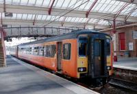 A train for Stranraer stands at Ayr station in June 1999.<br><br>[David Panton 3/6/1999]