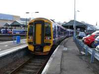 Refurbished 158701 arrives at Inverness Platform 6 with an <I>Invernet</I> service.<br><br>[Brian Forbes 22/09/2007]