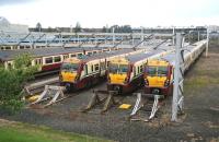 View west from Dyke Road over the sidings at Yoker depot on 23 September 2007 with the main line over to the right and Garscadden station behind the camera.<br><br>[John Furnevel 23/09/2007]