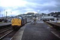 A class 37 waits at Oban with a Glasgow train in 1985.<br><br>[John McIntyre //1985]
