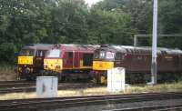 Motley crew at the west end of Craigentinny yard on 28 September 2007. Locomotives 47787, 67027 and 33029 are seen here from a passing train. <br><br>[John Furnevel 28/9/2007]