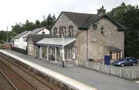 View north from the footbridge at Blair Atholl on 26 August. Note the continuing encroachment of modern housing from the north - also the outline on the station wall showing the position of the former south wing of the building. <br><br>[John Furnevel 26/08/2007]