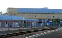 Scene at Inverness in October 2007 showing the buildings now occupying the station V. Nearest is the signalling centre with the operations suite alongside.<br><br>[Brian Forbes ../10/2007]