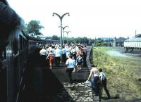 Railtour at Forfar during a heatwave on 5 June 1982.<br><br>[David Panton 05/06/1982]
