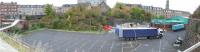 A panoramic view of the former Walkers Sugar Refinery goods yard in Greenock, now a car park for Homebase. This was accessed via Greenock West, off to the left, with coal and other goods coming to and from here. <br><br>[Graham Morgan 08/10/2007]