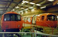 Subway cars in Broomloan Depot on 1 June 1997.<br><br>[David Panton 01/06/2007]