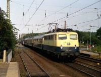 DB class 110 heads west from Lippstadt in 1990.<br><br>[John McIntyre //1990]