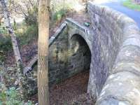 This unusual bridge over The Devon Valley Railway is on the unclassified road from Blairingone to Vicar's Bridge and is approximately half way between Rumbling Bridge and Dollar. The line closed to passenger traffic in 1964.<br><br>[Brian Forbes 28/10/2007]