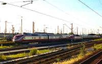 A <I>Trans European Express</I> set and spare power car stand in the yards at Hamm in 1990.<br><br>[John McIntyre //1990]