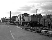 Clayton D8616 stands at Dundee West on 30 March 1975, more than 3 years after its official withdrawal from Polmadie. The locomotive had been used on this occasion for rerailing practice. D8616 made its final trip, to J McWilliams yard Shettleston for disposal, some 4 months later in August 1975.<br><br>[John McIntyre 30/03/1975]