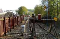 View from the buffer stops at Colne station on 9 November as a train prepares to depart for Blackpool South via Burnley, Blackburn and Preston.<br><br>[John McIntyre 09/11/2007]