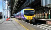 A TransPennine Express Blackpool North - Manchester Airport class 185 service departs from Preston on 6 April.<br><br>[John McIntyre 06/04/2007]