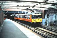 A train for Lanark departs from Dalmarnock in August 1988.<br><br>[David Panton /08/1988]