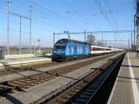 A Swiss railways Re 460 locomotive in UEFA <i>Euro 2008</i> promotional livery in November 2007.<br><br>[Michael Gibb 18/11/2007]