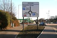 Early signs?...new road sign... new roundabout....new station... Alloa, 29 November 2007. (The 'unveiling' of the Station part of the sign had been carried out 'unofficially' as the first passenger services were still 6 months away at this point.)  <br><br>[John Furnevel 29/11/2007]