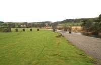 The River Clyde at Coulter, showing the remains of the bridge that brought the line from Symington over the river into Coulter station, which stands just off picture to the right. View north west on 26 October 2007.<br><br>[John Furnevel 26/10/2007]