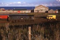 Class 24 loco 24118 in the process of being re-railed in the yard at Fraserburgh on a late summers evening in July 1975.<br><br>[John Williamson 09/07/1975]