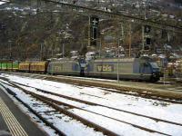 Two BLS Class 465 electric locomotives head an Italy bound freight train through Brig on 20 November..<br><br>[Michael Gibb 20/11/2007]