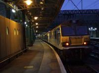 92036 <I>Bertolt Brecht</I> at Platform 9 with the empty Glasgow Central portion of the Caledonian Sleeper on 8 December.<br><br>[Graham Morgan 08/12/2007]