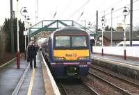 A North Berwick - Waverley service picks up passengers at Drem on 13 December.<br><br>[John Furnevel 13/12/2007]