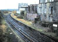 Remains of the former Easter Road station in December 1985 looking towards the junction. The line to the right swings round to Abbeyhill and then on to Waverley, while that on the left is used by the <I>Binliner</I> between Powderhall and the link with the ECML at Piershill Junction. <br><br>[David Panton /12/1985]