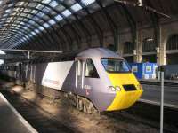 The first of the grey liveried National Express East Coast HST sets stands in the winter sunshine at Kings Cross on 19 December preparing to embark on its 530 mile journey with the 1400 service to Aberdeen.<br><br>[Michael Gibb 19/12/2007]