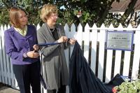 Katie King (right) unveils the plaque in memory of James King at North Berwick on 10 October along with Christine Knights, former Passenger Focus Board member [see news item].<br>
<br><br>[ScotRail 10/10/2011]