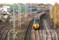 HST heading south towards Carlisle past the DRS depot at Etterby on a quiet Saturday afternoon on 3 November 2007.<br><br>[John Furnevel 03/11/2007]