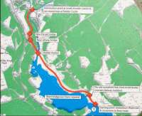 Proposed route of the <I>Green Dragon</I> narrow gauge railway at the northern end of Kielder Water which could see trains running once again over the historic 150 year old Kielder Viaduct on a route between Kielder Castle and a ferry connection point at Gowanburn on the east side of the reservoir. November 2007. [See image 17590]<br><br>[John Furnevel 06/11/2007]