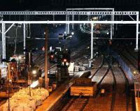 Night shift still hard at work on the electrification of The Mound central tunnel and the remaining west end platforms at Waverley. View west from Waverley Bridge early on Sunday 30 December 2007.<br><br>[John Furnevel 30/12/2007]