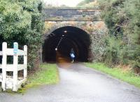 The south portal of the 320m long, steeply graded, St Leonards Tunnel (1831), running under part of Holyrood Park and giving access to the former St Leonards terminus, photographed on 2 January 2008. The young lady is probably making better time than many of the trains that once brought coal, destined for the home fires of Auld Reekie, up to what was, for many years, one of Edinburgh's major domestic coal distribution centres. [See image 31377]<br><br>[John Furnevel 02/01/2008]