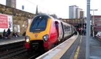 A Voyager from Birmingham New Street completes its journey at Motherwell on 2 January 2008.<br><br>[John McIntyre 02/01/2008]