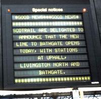 Notice displayed at Waverley on 24 March 1986, on the reopening of the Bathgate branch.<br><br>[David Panton 24/03/1986]