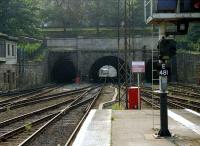 Looking west towards The Mound tunnels in July 1991 with a 158 visible in the distance.<br><br>[John McIntyre 06/07/1991]