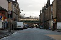 The newly cleaned and painted railway bridge at Dumbarton East. View looks east.<br><br>[Ewan Crawford 23/12/2007]