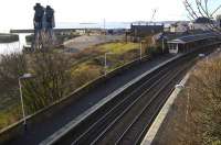 To the left of the current Burntisland station stands the original Edinburgh and Northern Railway building and train ferry pier. View southwest on 16 January 2008.<br><br>[Bill Roberton 16/01/2008]