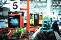 Preview of the forthcoming Ayrline electrics at Glasgow Central with new 318s at the platform in October 1986. A full Glasgow - Ayr electrified service came into operation the following January.<br><br>[David Panton /10/1986]