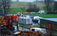 Incident room, diggers and some of the vehicles parked at the mudslide just to the west of the twin Dalreoch tunnels.<br><br>[Ewan Crawford 18/01/2007]