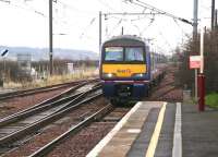 A North Berwick - Edinburgh Waverley 322 EMU service runs into Drem station on 13 December 2007.<br><br>[John Furnevel 13/12/2007]