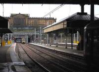 Looking along Waverley platforms 14 & 15 towards The Mound central tunnel on 22 January 2007. New catenary is now in place and work is well advanced on the refurbishment of the platform canopies.<br><br>[Bill Roberton 22/01/2007]