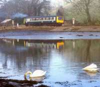 First train of the day on the Liskeard - Looe branch, photographed on Trulefoot crossing approaching Looe c. 1981.<br><br>[Ian Dinmore //1981]